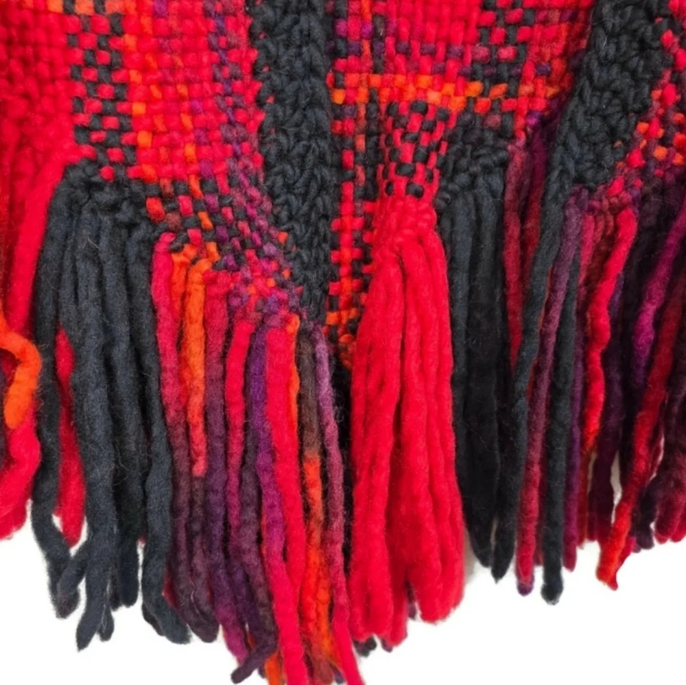 NEW Handwoven Buffalo Plaid Fringed Triangular Wool Shawl Wrap Etc by Sam